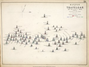 Mapa de la Batalla de Trafalgar, publicado por William Blackwood and Sons, Edimburgo y Londres, 1848